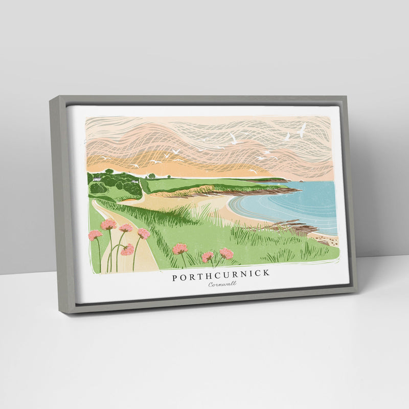 Canvas - WFC140 - Porthcurnick Large Lino Framed Canvas - Porthcurnick Large Lino Framed Canvas - Whistlefish