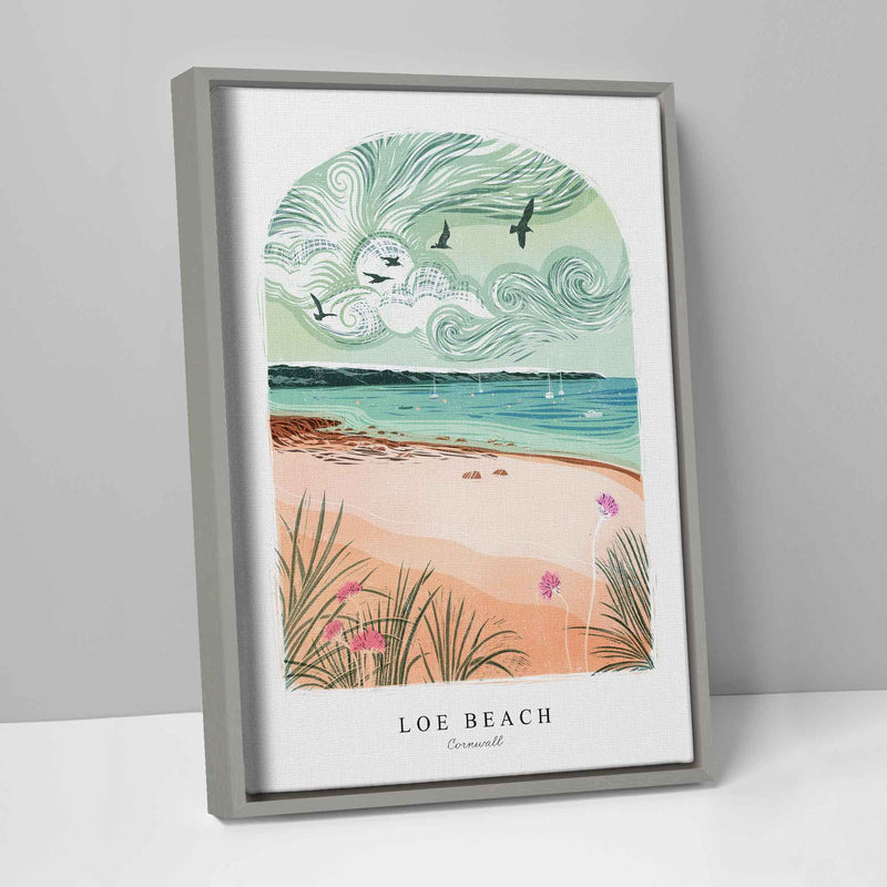 Framed Canvas - WFC142F - Loe Beach Lino Framed Canvas - Loe Beach Arched Lino Framed Canvas - Whistlefish