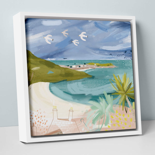 Canvas-WFC52F - Gulls Over Carbis Bay Small Framed Canvas-Whistlefish