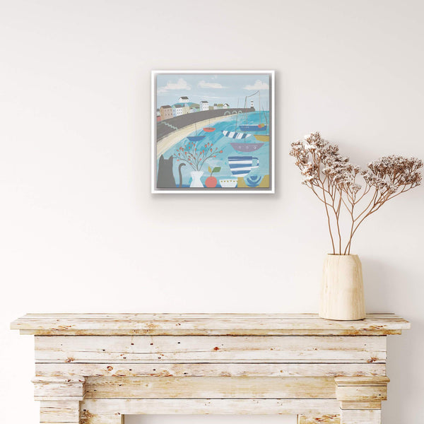 Canvas-WFC58F - Abstract Blue St Ives Small Framed Canvas-Whistlefish