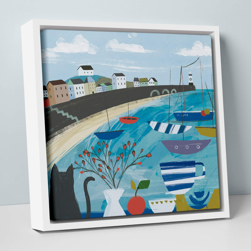 Canvas-WFC58F - Abstract Blue St Ives Small Framed Canvas-Whistlefish