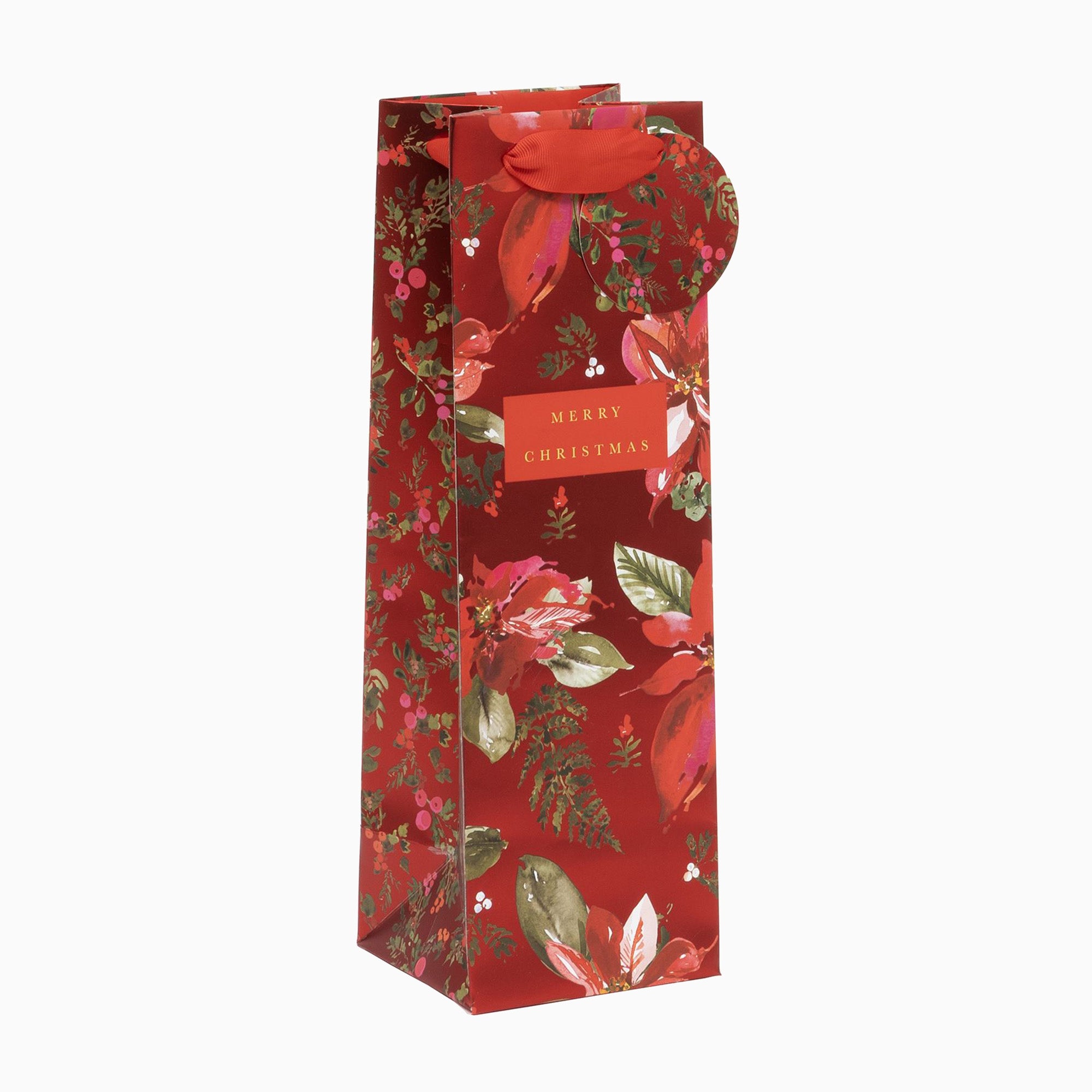 Christmas Bottle Bag-GBT4252 - Red Poinsettia Christmas Bottle Bag-Glick