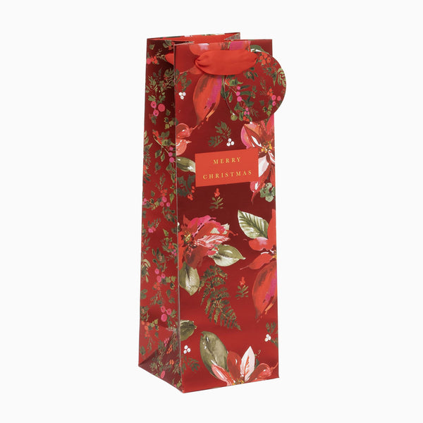Christmas Bottle Bag-GBT4252 - Red Poinsettia Christmas Bottle Bag-Glick
