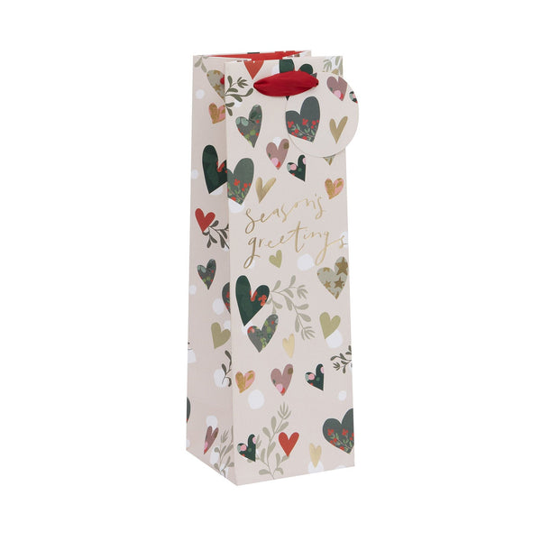 Christmas Bottle Bag - GBTSX38 - Christmas Floral Hearts Bottle Bag - Christmas Hearts Bottle Gift Bag - Whistlefish