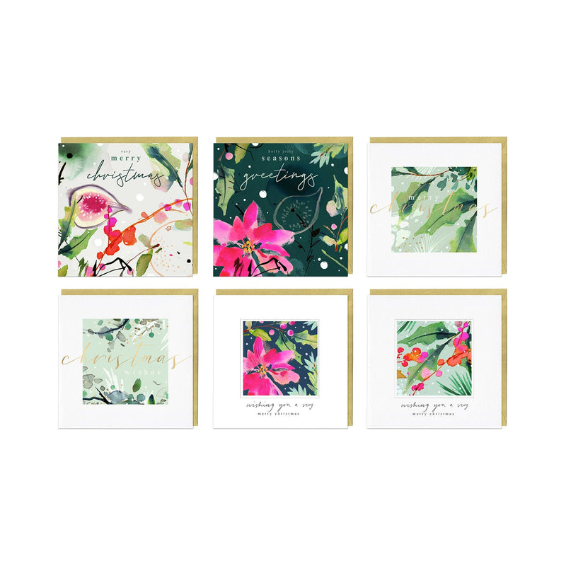 Christmas Card Pack - ZXCB01 - Festive Florals Christmas Card (36 Pack) - Festive Florals Christmas Card Pack - Whistlefish