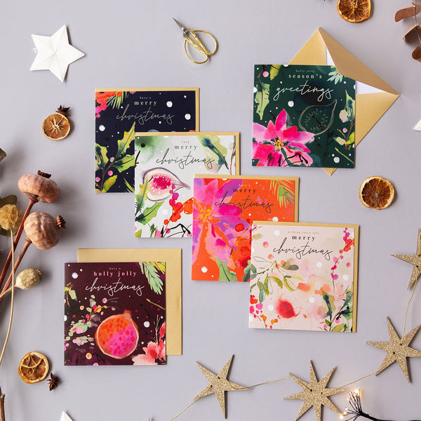 Christmas Card Pack - ZXCB12 - Vibrant Florals Christmas Card (36 Pack) - Favourite Florals Christmas Card Pack - Whistlefish