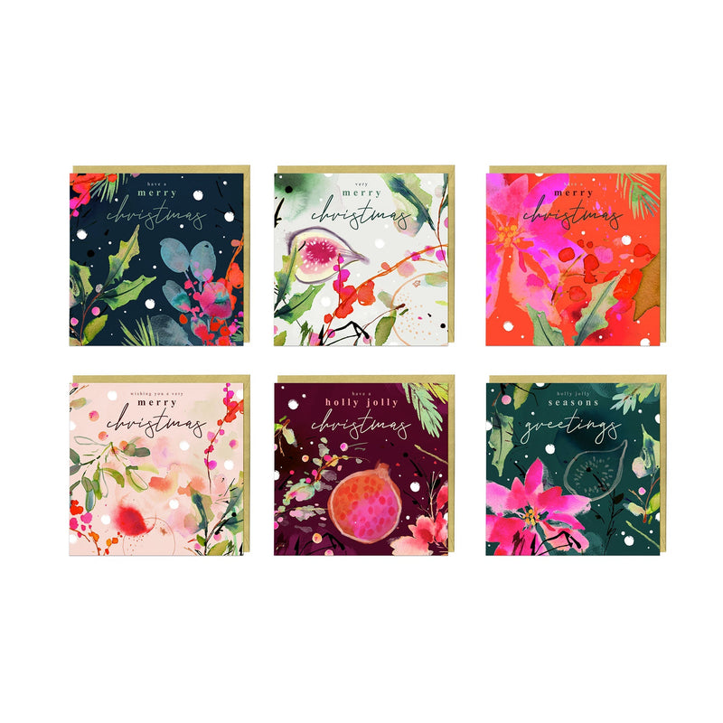 Christmas Card Pack - ZXCB12 - Vibrant Florals Christmas Card (36 Pack) - Favourite Florals Christmas Card Pack - Whistlefish