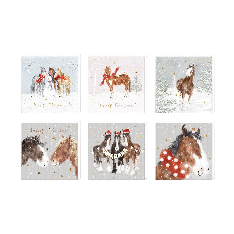 Christmas Card Pack - ZXCB14 - Snowy Horses Christmas Card (36 Pack) - Snowy Horses Christmas Card Pack - Whistlefish