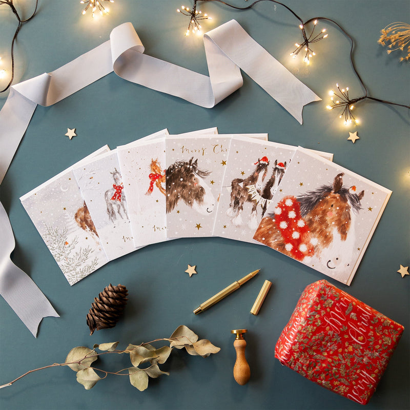 Christmas Card Pack - ZXCB14 - Snowy Horses Christmas Card (36 Pack) - Snowy Horses Christmas Card Pack - Whistlefish