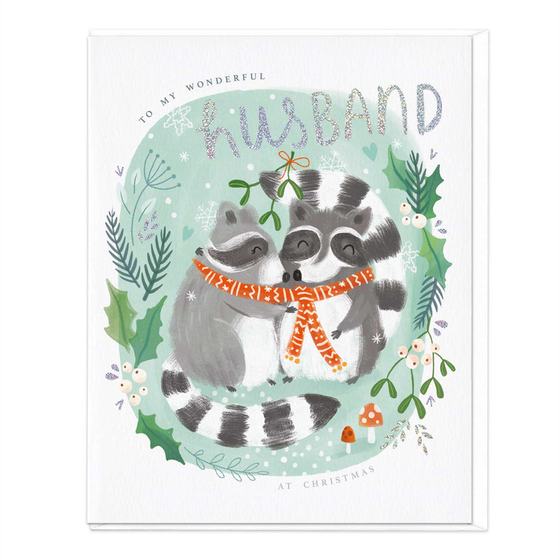 Christmas Card - X3016 - Oval Raccoon Husband Christmas Card - Oval Raccoon Husband Christmas Card - Whistlefish