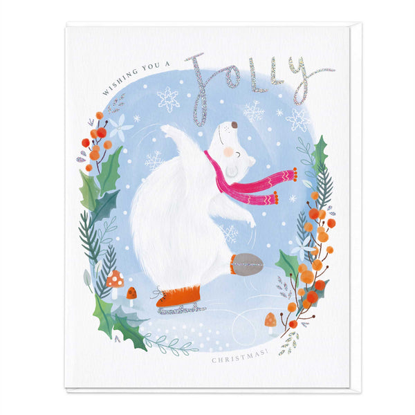 Christmas Card - X3022 - Oval Polar Bear Jolly Christmas Card - Oval Polar Bear Jolly Christmas Card - Whistlefish