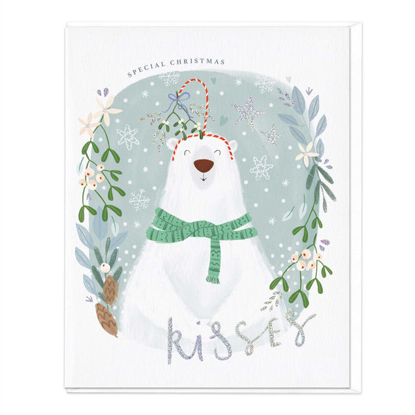 Christmas Card - X3024 - Oval Polar Bear Kisses Christmas Card - Oval Polar Bear Kisses Christmas Card - Whistlefish