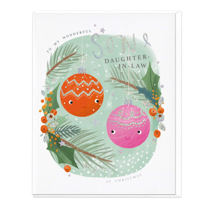Christmas Card - X3028 - Oval Bauble Son Daughter In Law Christmas Card - Oval Bauble Son Daughter In Law Christmas Card - Whistlefish
