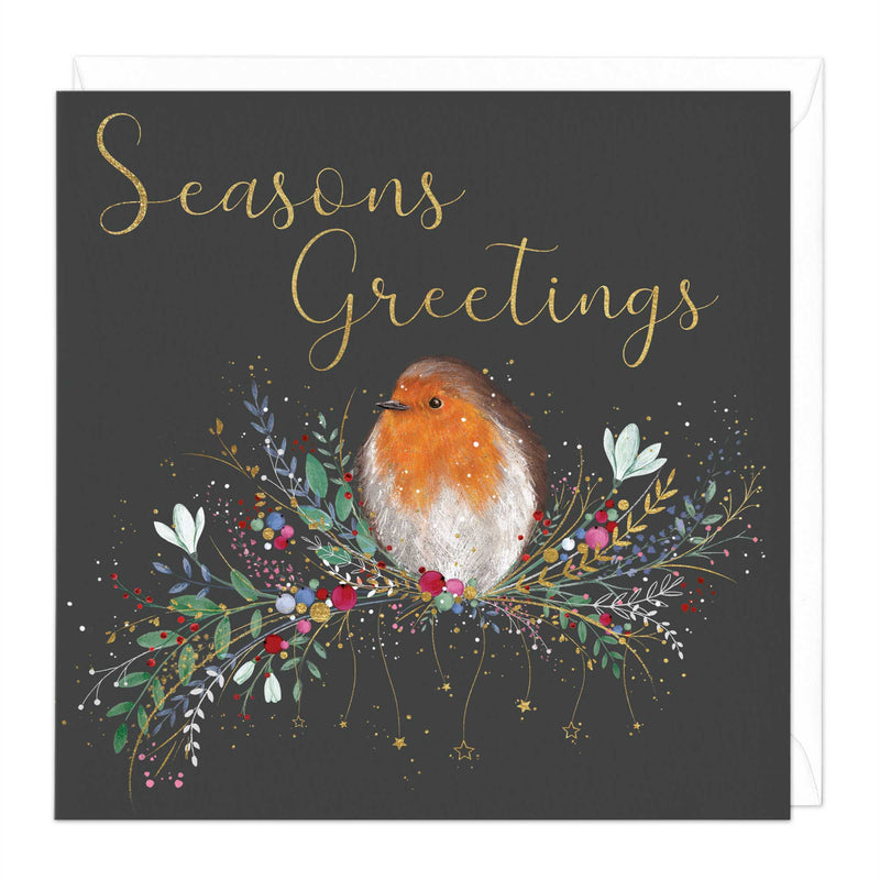 Christmas Card - X3127 - Dark Floral Robin Christmas Card - Dark Floral Robin Christmas Card - Whistlefish
