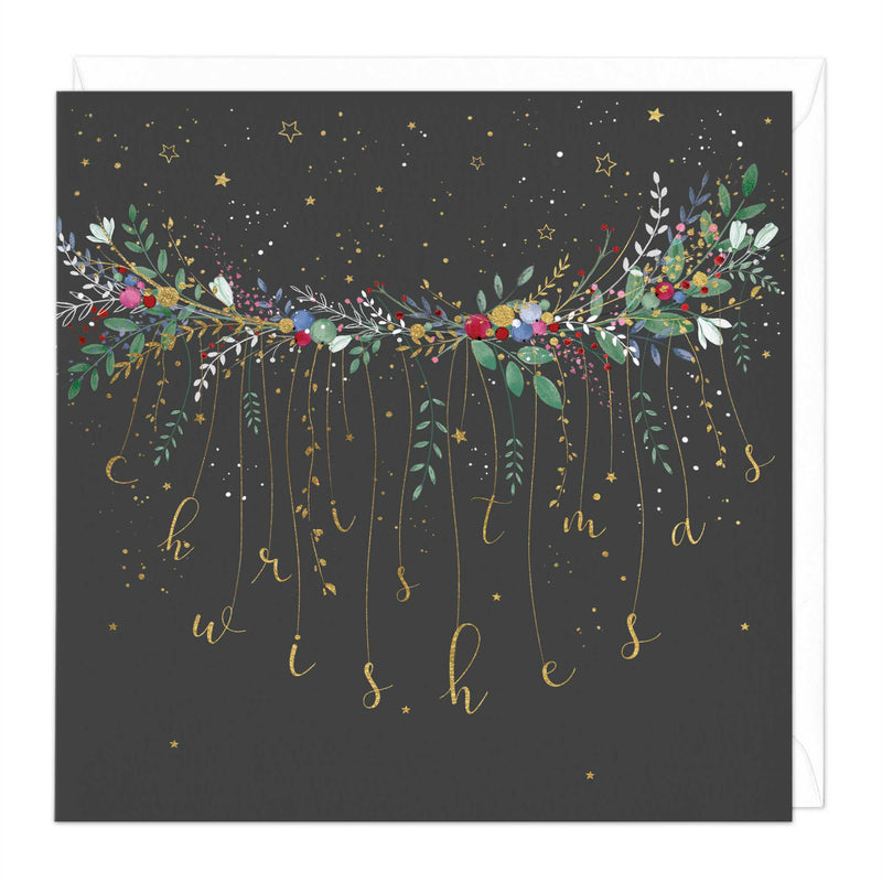 Christmas Card - X3129 - Dark Floral Garland Christmas Card - Dark Floral Garland Christmas Card - Whistlefish