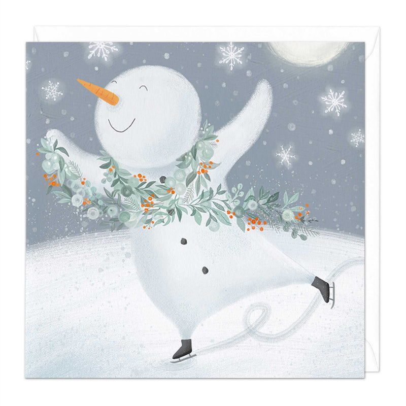 Christmas Card - X3182 - Snowman Skating Christmas Card - Snowman Skating Christmas Card - Whistlefish
