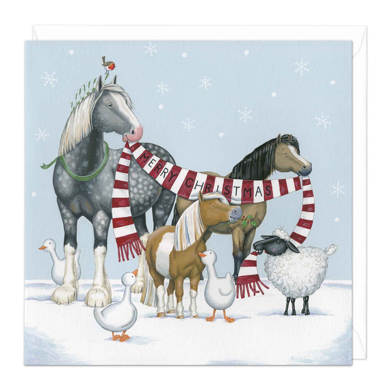 Christmas Card - X3214 - Horses Scarf Christmas Card - Horses Scarf Christmas Card - Whistlefish