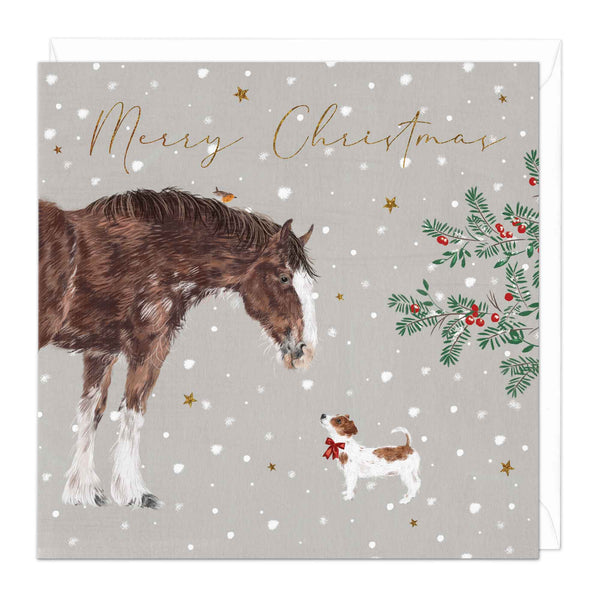 Christmas Card - X3223 - Clydesdale and Dog Christmas Card - Clydesdale and Dog Christmas Card - Whistlefish