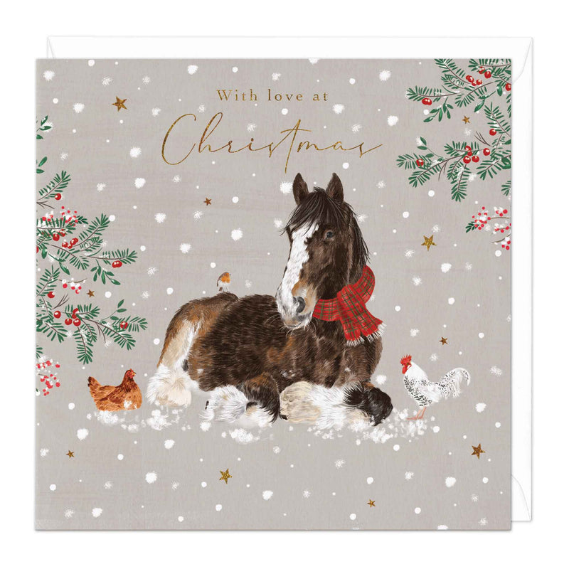 Christmas Card - X3226 - Clydesdale and Chickens Christmas Card - Clydesdale and Chickens Christmas Card - Whistlefish
