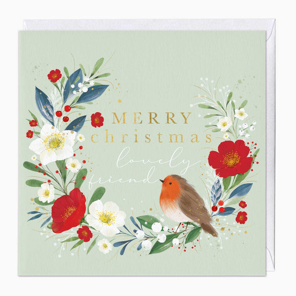 Christmas Card-XA011 - Berry & Robin Wreath Christmas Card-Whistlefish