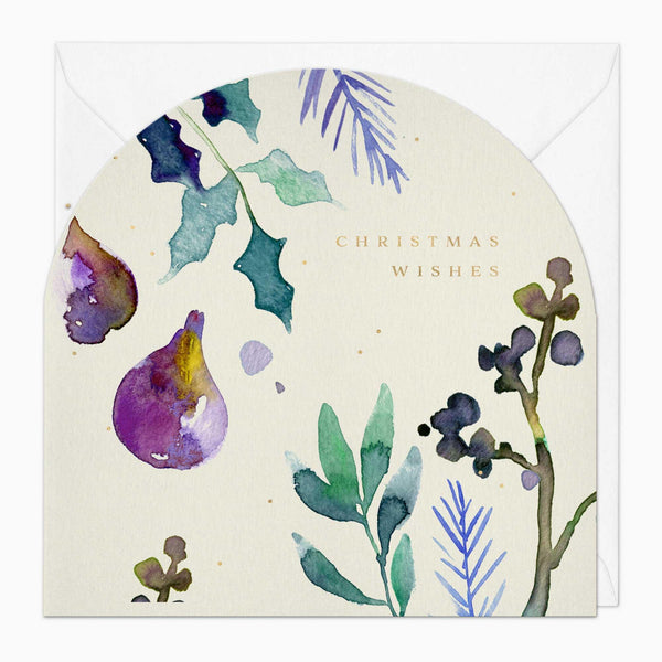 Christmas Card-XA020 - Watercolour Floral Fig Christmas Card-Whistlefish