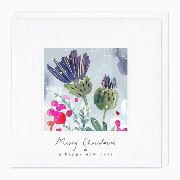 Christmas Card-XA024 - Thistle Buds Framed Christmas Card-Whistlefish