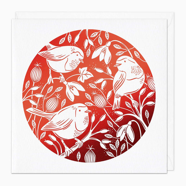 Christmas Card-XA025 - Red Foil Robins Christmas Card-Whistlefish