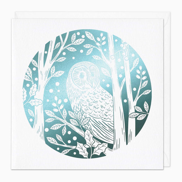 Christmas Card-XA027 - Blue Foil Owl Christmas Card-Whistlefish