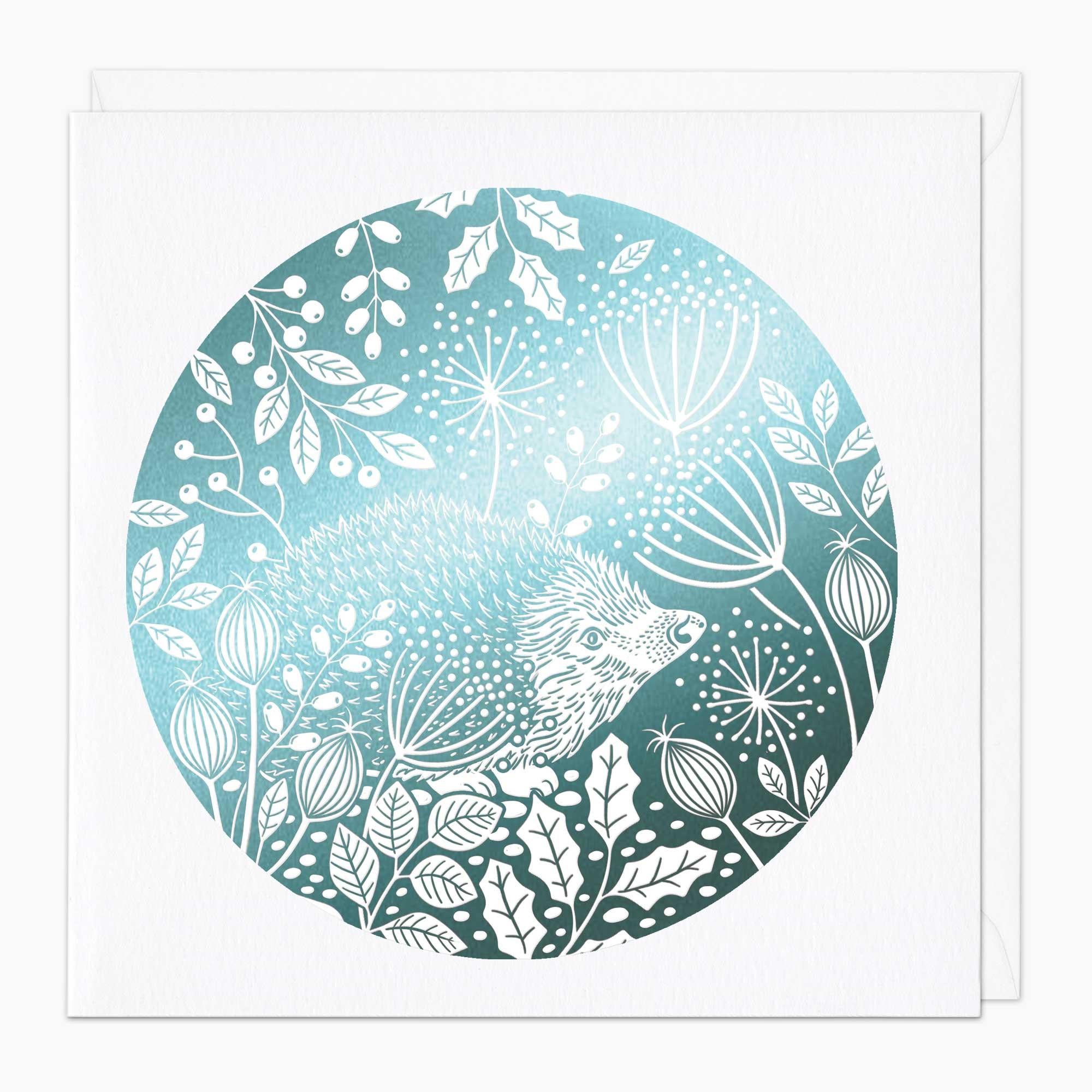 Christmas Card-XA028 - Blue Foil Hedgehog Christmas Card-Whistlefish