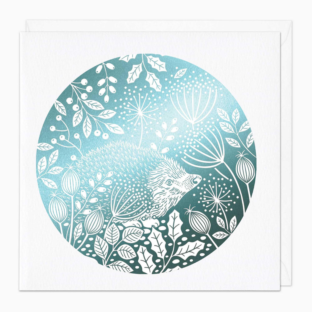 Christmas Card-XA028 - Blue Foil Hedgehog Christmas Card-Whistlefish