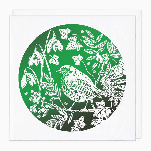 Christmas Card-XA029 - Green Foil Robin Christmas Card-Whistlefish