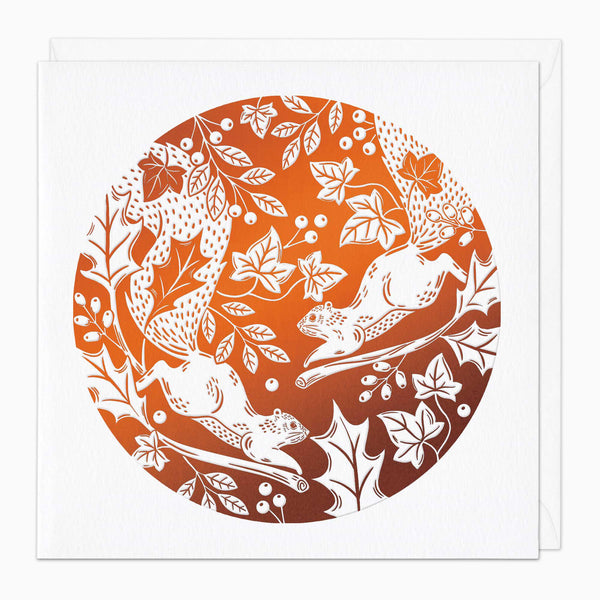 Christmas Card-XA030 - Orange Foil Squirrel Christmas Card-Whistlefish