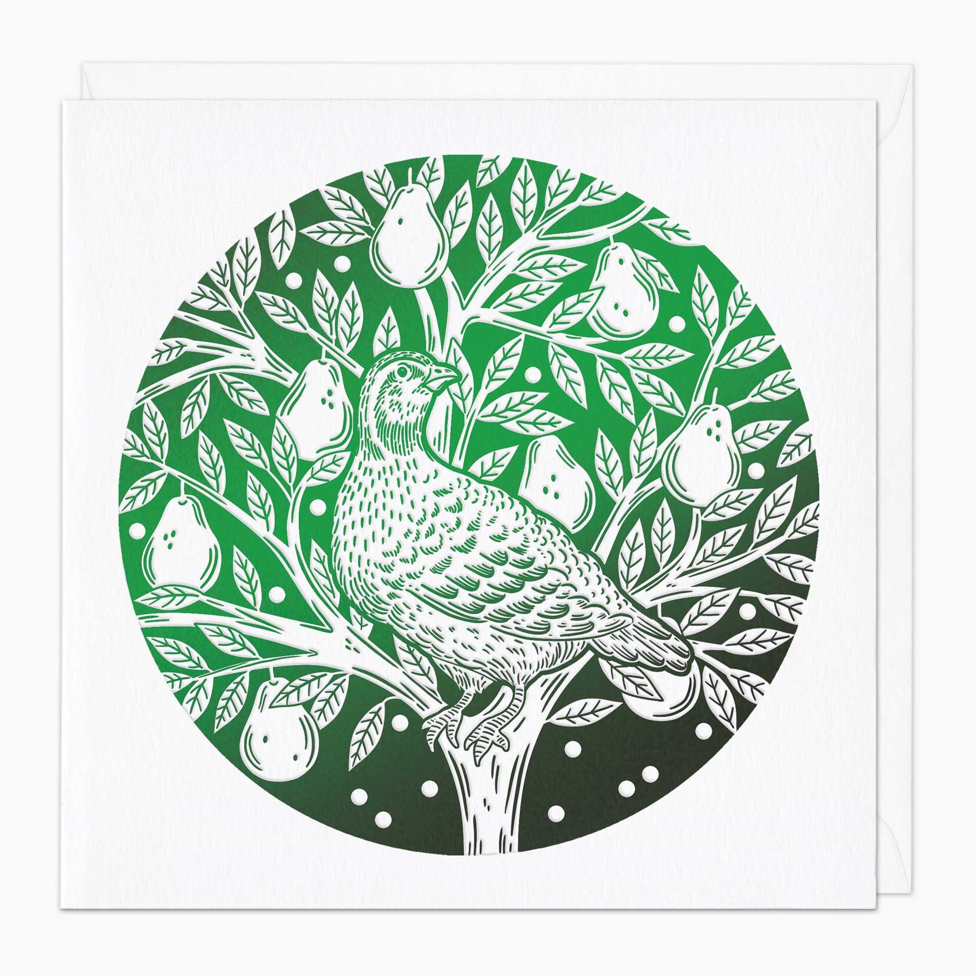 Christmas Card-XA031 - Green Foil Partridge Christmas Card-Whistlefish