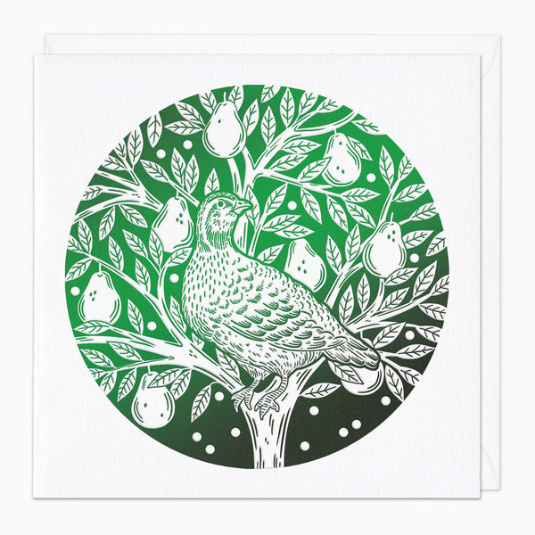 Christmas Card-XA031 - Green Foil Partridge Christmas Card-Whistlefish