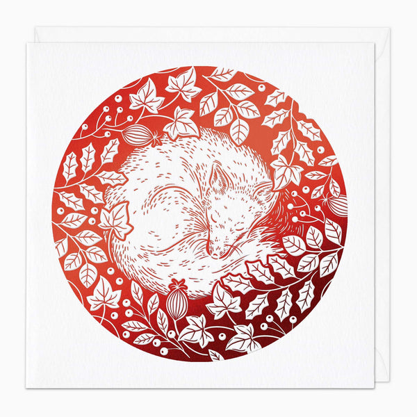 Christmas Card-XA032 - Red Foil Fox Christmas Card-Whistlefish
