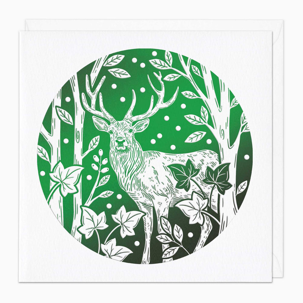Christmas Card-XA033 - Green Foil Deer Christmas Card-Whistlefish