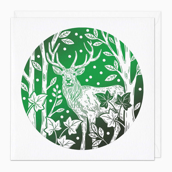 Christmas Card-XA033 - Green Foil Deer Christmas Card-Whistlefish