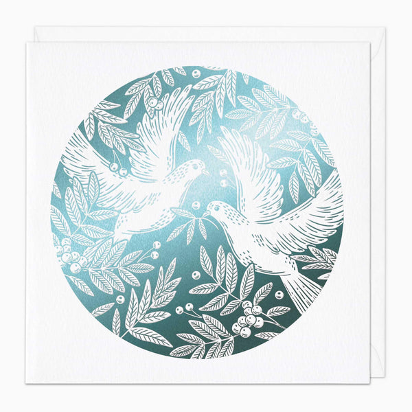 Christmas Card-XA034 - Blue Foil Doves Christmas Card-Whistlefish
