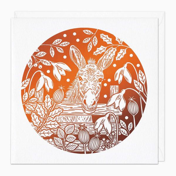 Christmas Card-XA035 - Orange Foil Donkey Christmas Card-Whistlefish
