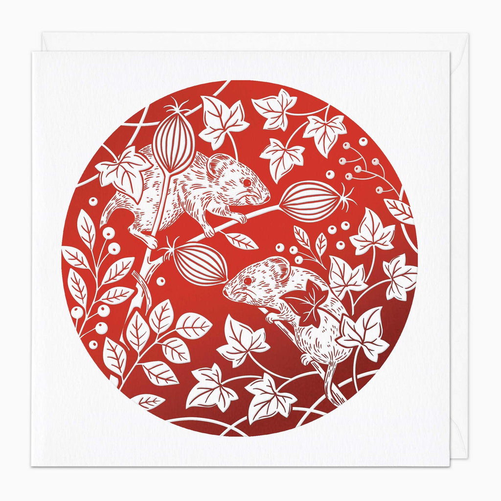 Christmas Card-XA036 - Red Foil Dormice Christmas Card-Whistlefish