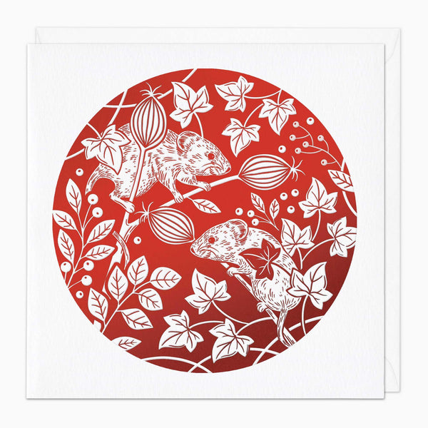 Christmas Card-XA036 - Red Foil Dormice Christmas Card-Whistlefish