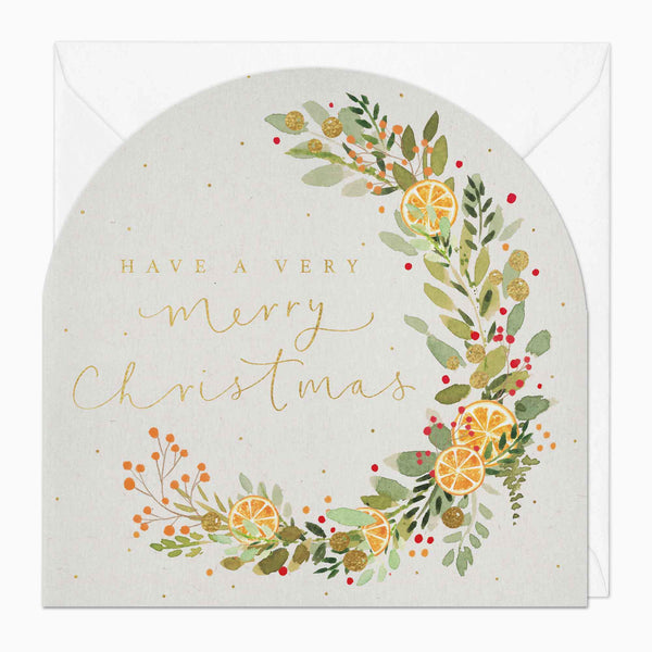 Christmas Card-XA038 - Watercolour Orange Wreath Christmas Card-Whistlefish
