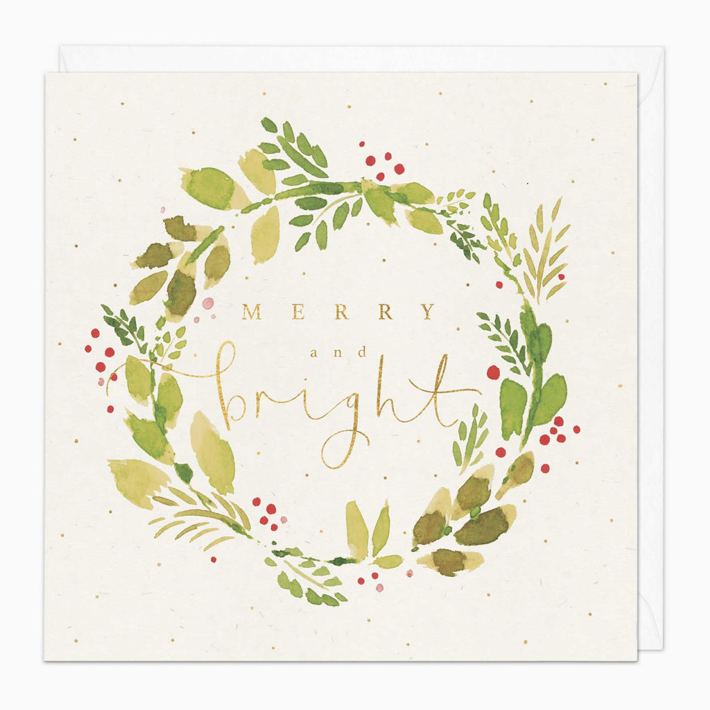 Christmas Card-XA040 - Watercolour Wreath Christmas Card-Whistlefish