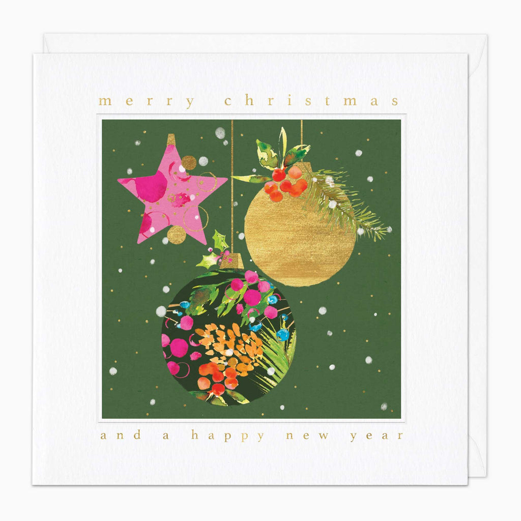 Christmas Card-XA044 - Watercolour Baubles Christmas Card-Whistlefish