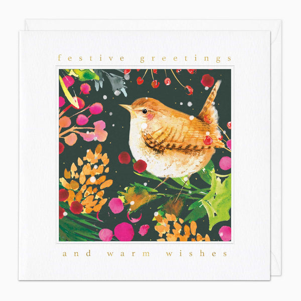 Christmas Card-XA046 - Watercolour Wren Christmas Card-Whistlefish