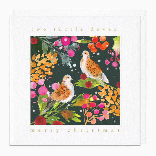 Christmas Card-XA047 - Watercolour Turtle Doves Christmas Card-Whistlefish