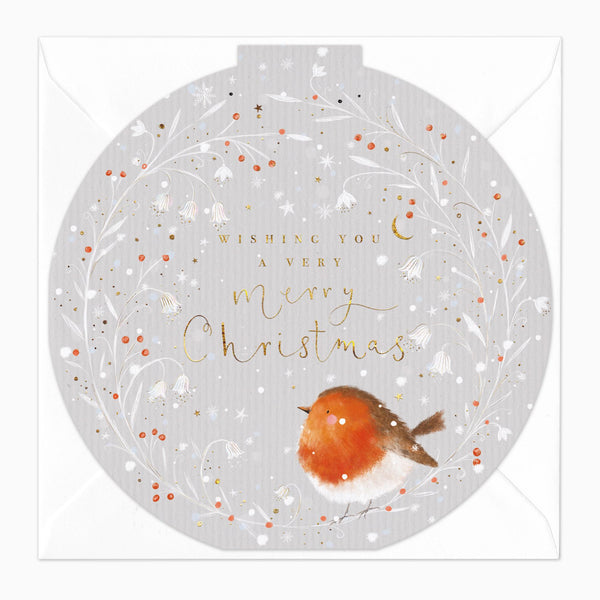 Christmas Card-XA051 - Robin & Wreath Christmas Card-Whistlefish