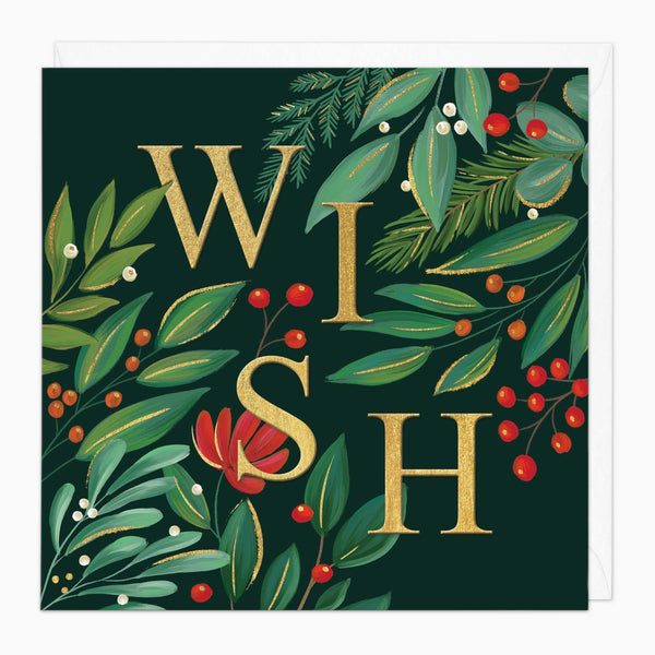 Christmas Card-XA072 - Green & Gold Wish Christmas Card-Whistlefish