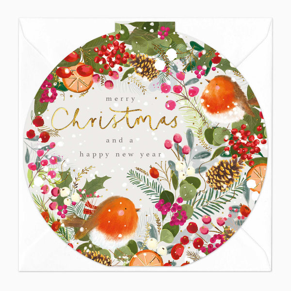 Christmas Card-XA077 - Robins Among Vibrant Floral Christmas Card-Whistlefish