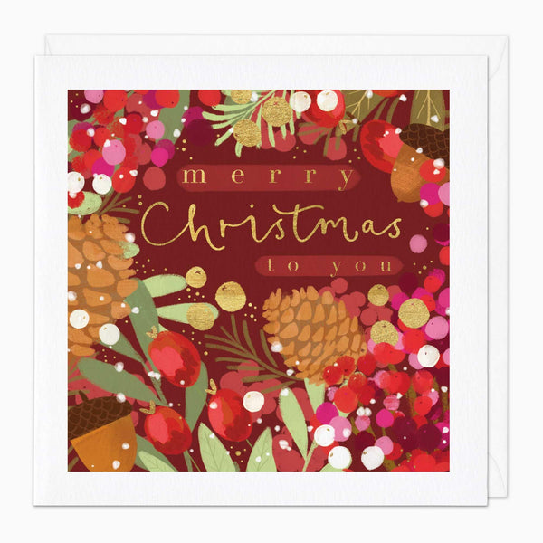 Christmas Card-XA086 - Berries & Pinecones Christmas Card-Whistlefish